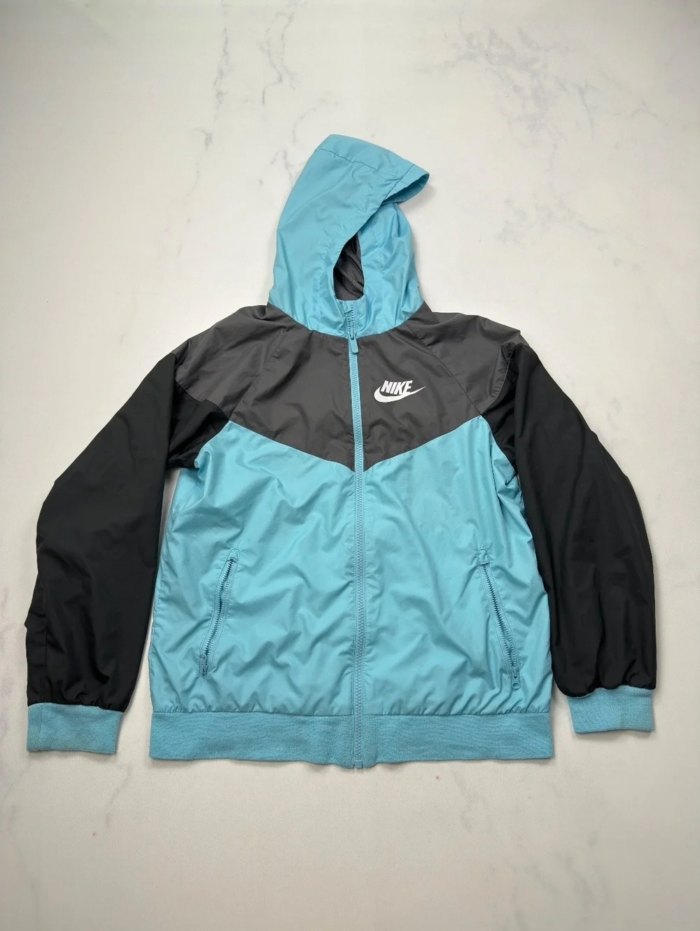 Nike Windbreaker Jacket Blue Black Colorblock Hooded - Boys Large